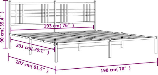 King Size Metallbett Weiß mit Lattenrost für Matratze 193x203cm