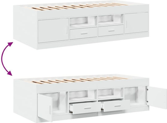 Sofa Bett Einzelbett Holz White mit Latten für Matratze 90x200cm