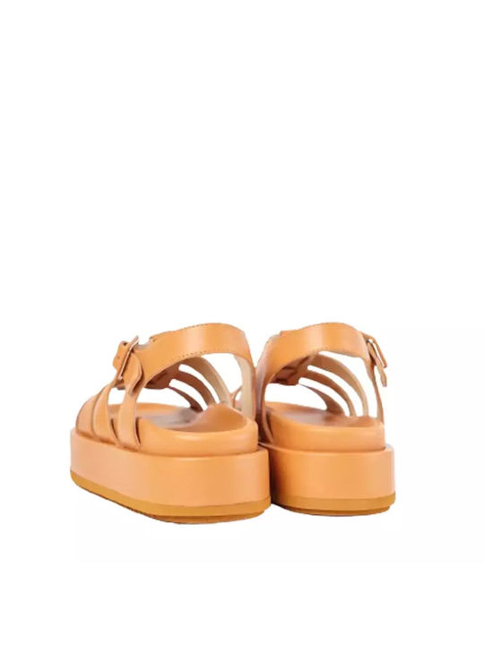 Leather Women's Flat Sandals Flatforms in Yellow Color