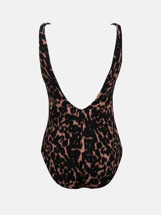 Rock Club One-Piece Swimsuit Animal Print Black