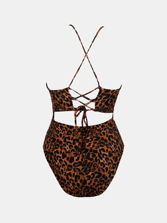 Rock Club One-Piece Swimsuit with Cutouts Animal Print Black