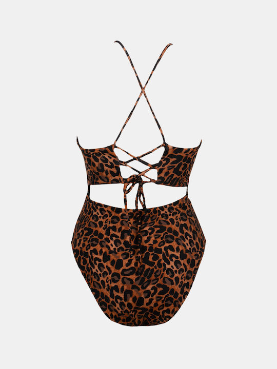 Rock Club Animal Print Monokini Swimsuit Black