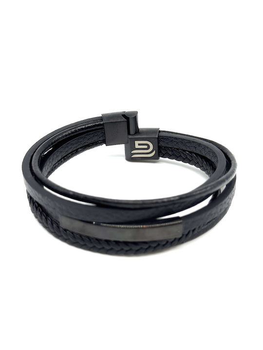 Lgd-br-2074 Δερματινο Βραχιολι Legend Accessories Χρωμα Μαυρο Μαυρη Μαγνητικη Πορπη Ανοξειδωτο Ατσαλι