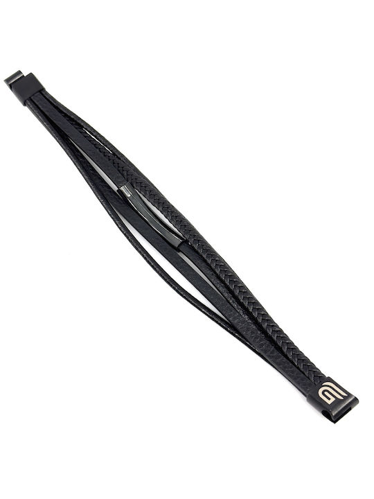 Lgd-br-2074 Δερματινο Βραχιολι Legend Accessories Χρωμα Μαυρο Μαυρη Μαγνητικη Πορπη Ανοξειδωτο Ατσαλι