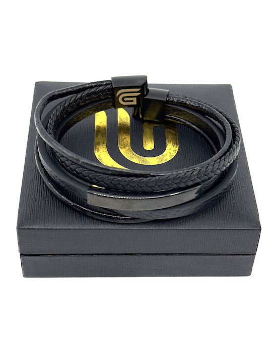 Lgd-br-2074 Δερματινο Βραχιολι Legend Accessories Χρωμα Μαυρο Μαυρη Μαγνητικη Πορπη Ανοξειδωτο Ατσαλι
