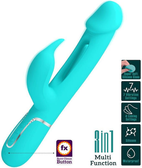 Pretty Love Kampas Rabbit 3 In 1 Multifunction Vibrator Tongue Aqua Green