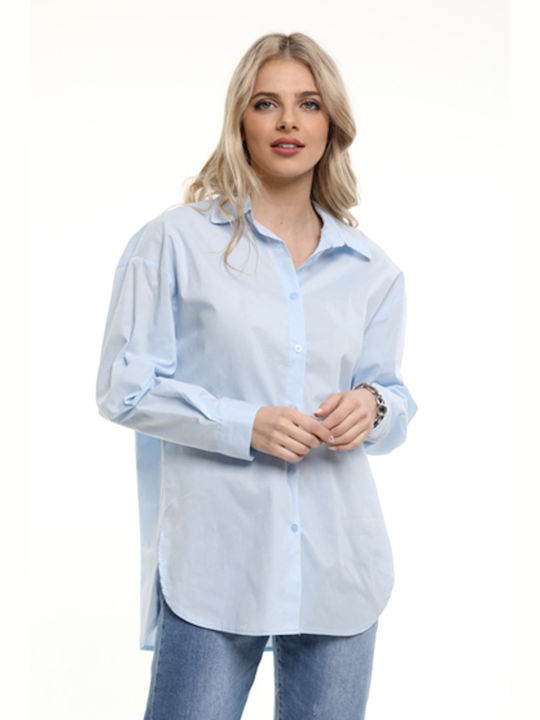 Sapidis Langärmelig Damen Hemd Lightblue Monochrom