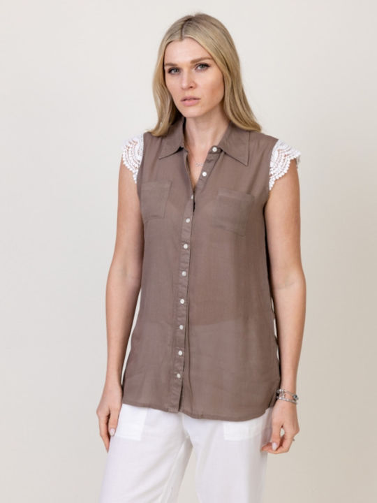 Pronomio Women's Sleeveless Shirt Chocolate