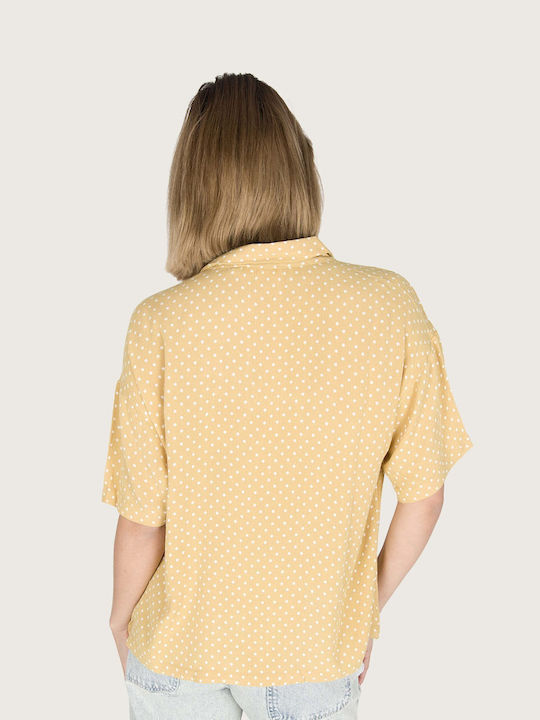 Indi & Cold Women's Polka Dot Short Sleeve Shirt Yellow