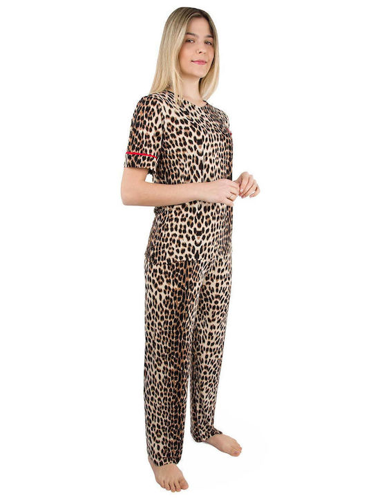 Calzedoro De vară Set Pijamale pentru Femei De bumbac Leopard - Multicolor