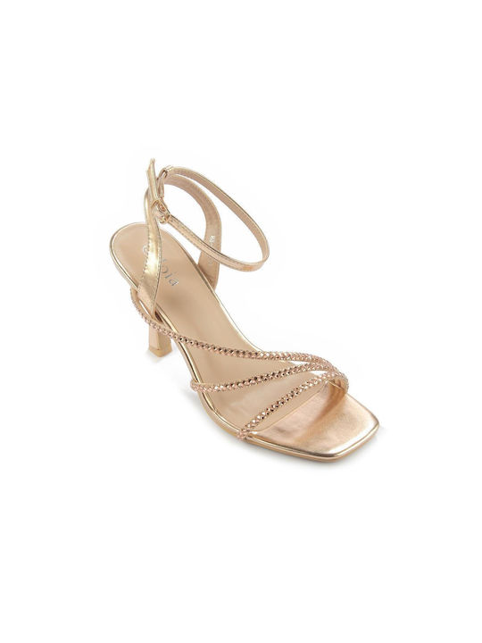 Fshoes Damen Sandalen mit Dünn hohem Absatz in Gold Farbe