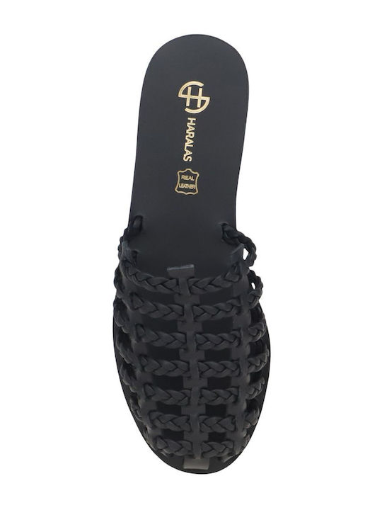 Flat Δερμάτινα Mules σε Μαύρο Χρώμα