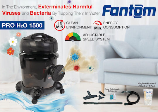 Fantom Pro Pro H2O 1500 Σκούπα Υγρών / Στερεών 1400W με Πλαστικό Κάδο 9lt