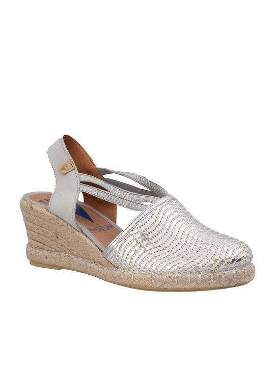 VERBENAS WOMEN'S LEATHER AND SUEDE ESPADRILLES SILVER MAIKA LATO/ORION PLATA