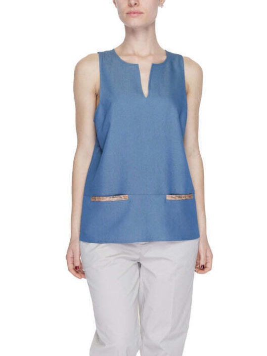 Martini Women's Summer Blouse Sleeveless with V Neckline Blue