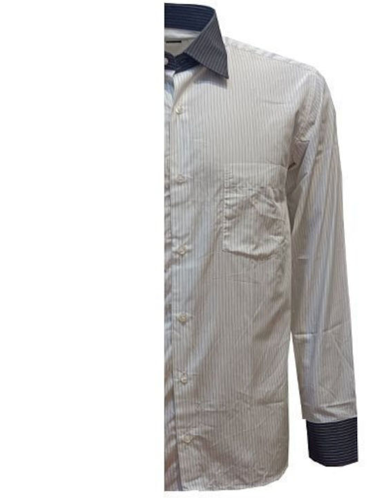 Luciano Faketti Men's Shirt Long Sleeve Cotton Striped White