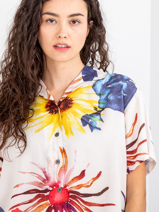 Multi Flowers Γυναικεία Μπλούζα Βαμβακερή Floral Πολύχρωμη