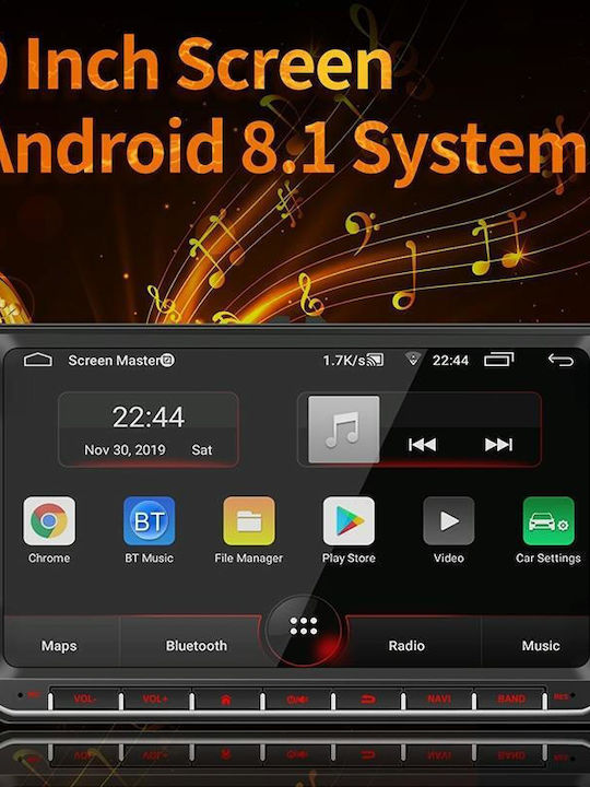 Sistem Audio Auto 2DIN (Bluetooth/USB/AUX/WiFi/GPS/Apple-Carplay/Android-Auto) cu Ecran Tactil 9"