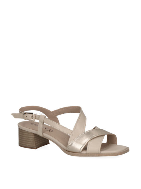 Caprice Leather Women's Sandals White with Low Heel