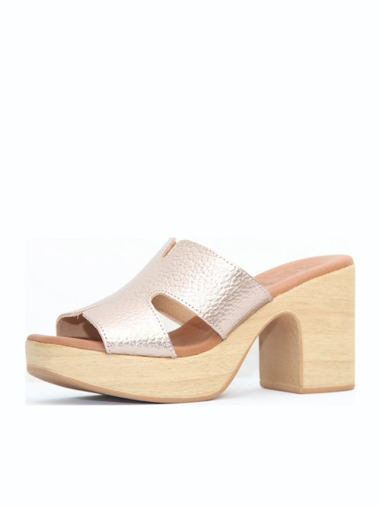 Leder Damen Sandalen mit hohem Absatz in Gold Farbe