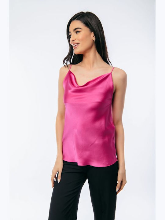 Damen Bluse Drapierung mit Trägern Fuchsie