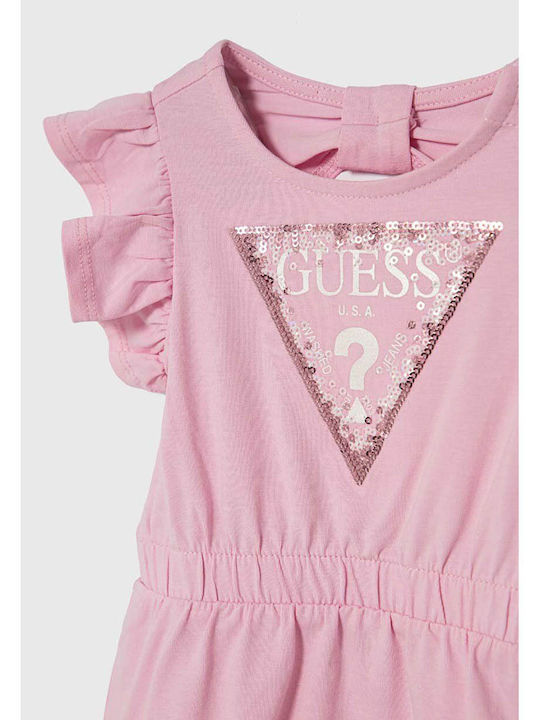 Guess Παιδικό Φόρεμα με Παγιέτες Ροζ