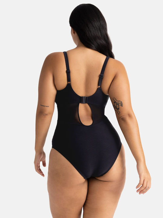 One Piece Swimsuit with Removable Padding for Large Bust Black
