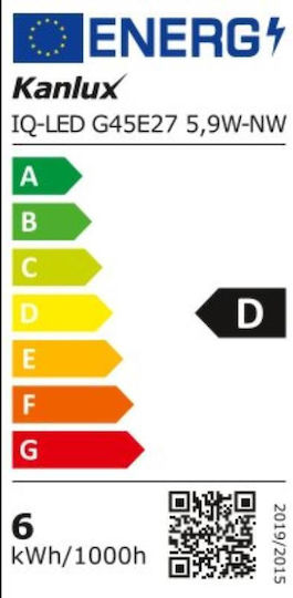 Kanlux LED-Lampe 5.9W 77mm für Fassung E27 und Form G45 Naturweiß 806lm