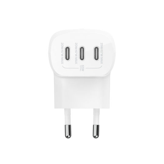 Belkin Încărcător cu 3 Porturi USB-C și Cablu USB-C 67W Livrarea energiei Albς (BoostCharge)