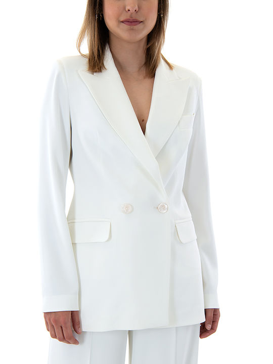 Dolce Domenica Lung Blazer pentru femei Încrucișat Sacou White