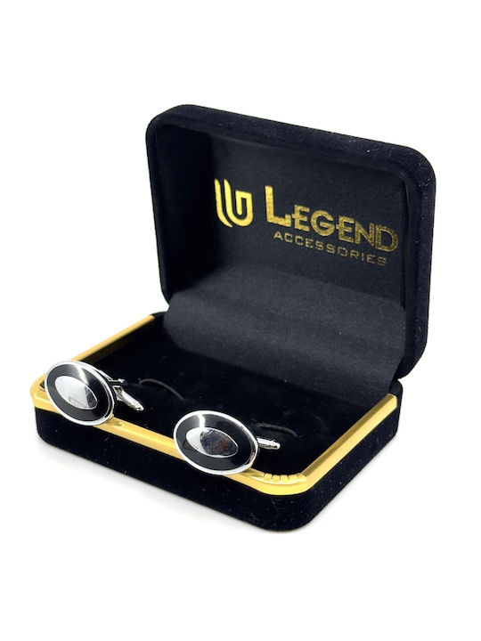 Legend Accessories Μανικετόκουμπα από Ασήμι σε Μαύρο Χρώμα