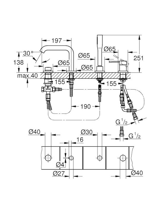Grohe Essence Αναμεικτική Μπαταρία Ντουζιέρας Πλήρες Σετ Γκρι