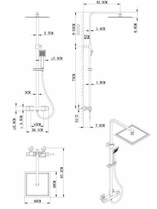 Oceanic Adjustable Shower Column with Faucet Black 3612408836890