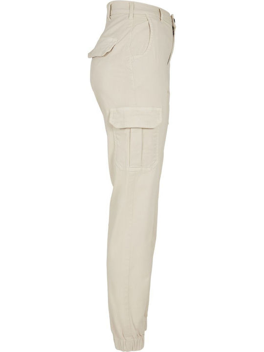 Women's High-waisted Fabric Cargo Trousers White Sand