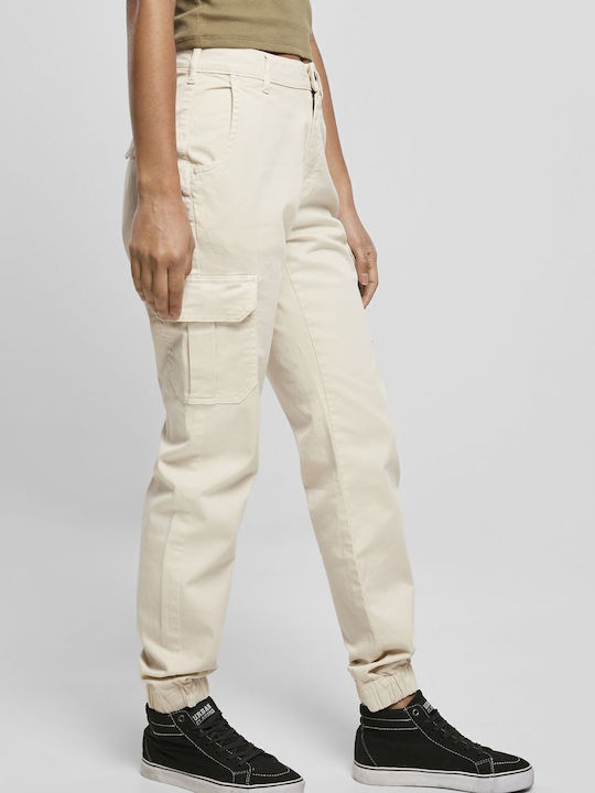 Women's High-waisted Fabric Cargo Trousers White Sand