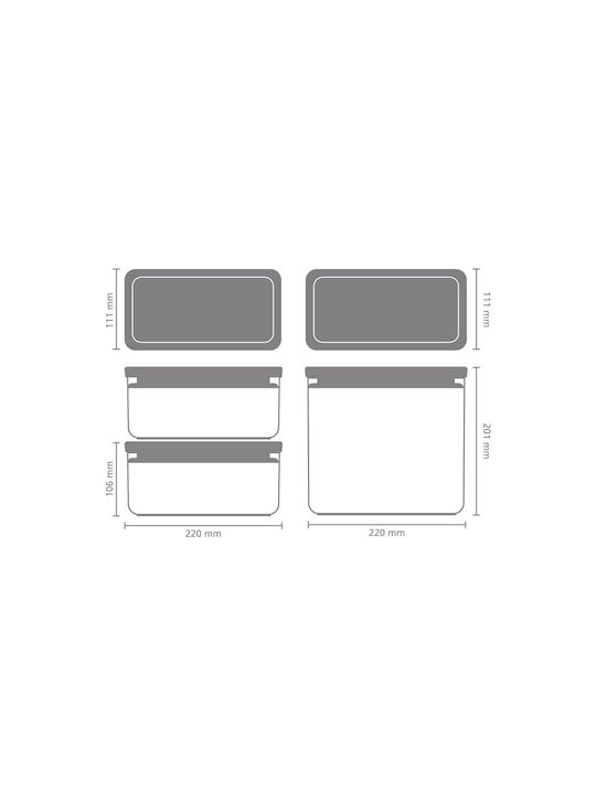 Brabantia Set 3Stück Gläser Allgemeine Verwendung mit Deckel Kunststoff Gray 1500ml