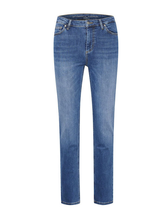 High Waist Women's Jean Trousers in Straight Line Blue