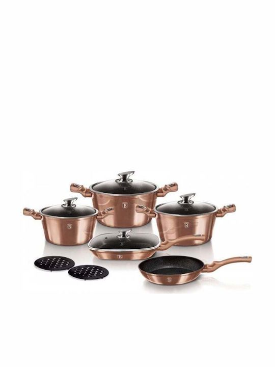 Berlinger Haus Metallic Line Cookware Set of Aluminum with Stone Coating Rose Gold Collection 11pcs