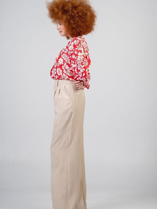 Bellino Linen Wide-Leg Trousers Beige