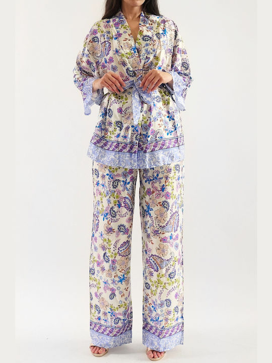 Ellie Lilac Printed Kimono Pants Set