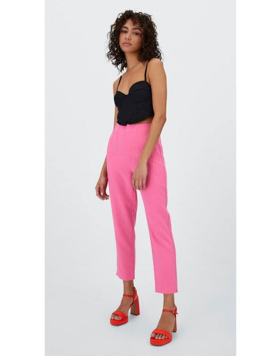 Women's High-waisted Fabric Trousers Pink