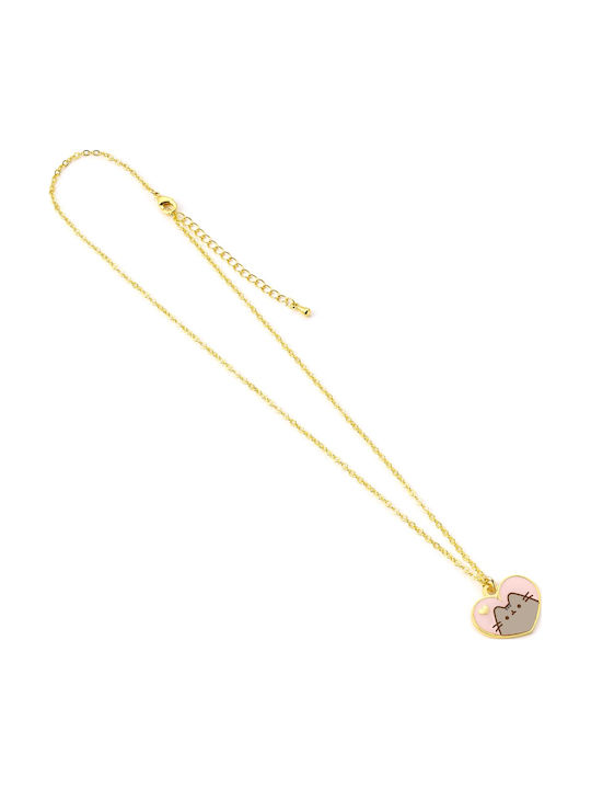 Pusheen Cat Pink Gold Heart Necklace Ptcn0100