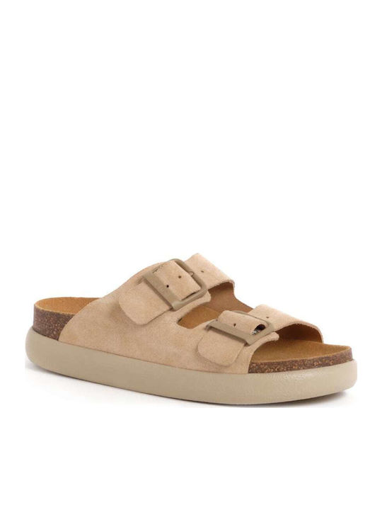 Noelle Leather Women's Flat Sandals Anatomic in Beige Color