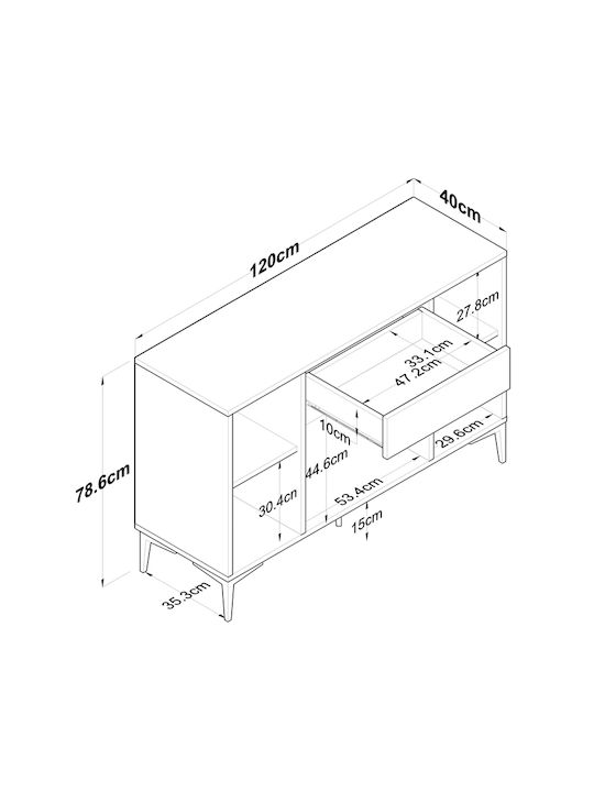 Μπουφές Luther Ξύλινος με Συρτάρια Λευκό 120x40x78.5cm