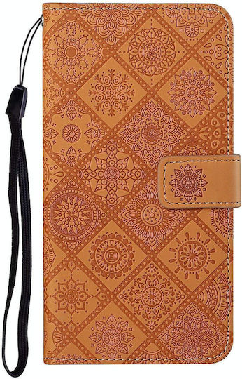Huawei Honor 9x Lite Ethnic Style Embossed Pattern Horizontal Flip Leather Case Holder & Card Slots & Wallet & Lanyard Brown