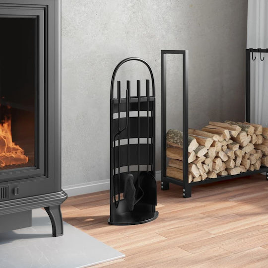 vidaXL Fireplace Tool Set with Stand Holder Black