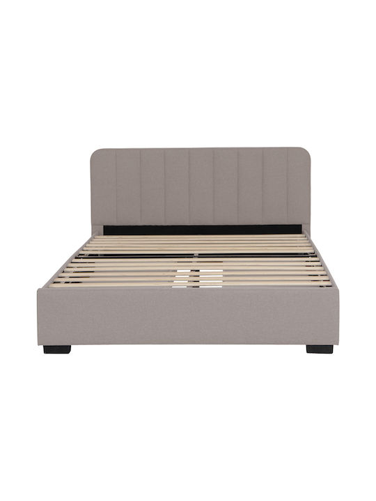 Veloty Double Fabric Upholstered Bed Beige with Slats for Mattress 150x200cm