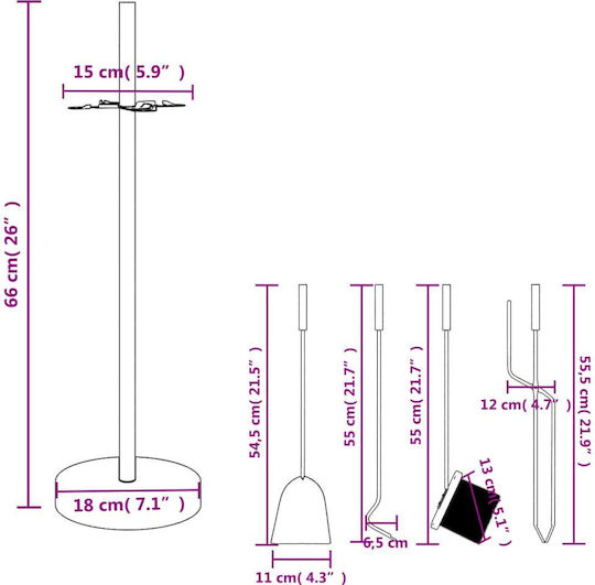 vidaXL Fireplace Tool Set with Stand Holder Black