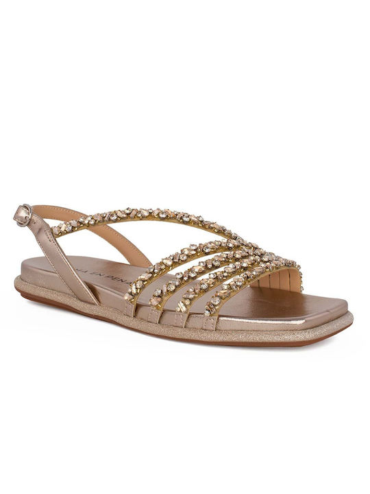 Alma en Pena Leder Damen Flache Sandalen in Gold Farbe