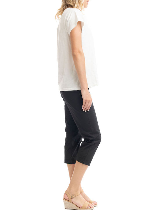 Orientique Women's Fabric Capri Trousers with Elastic Black